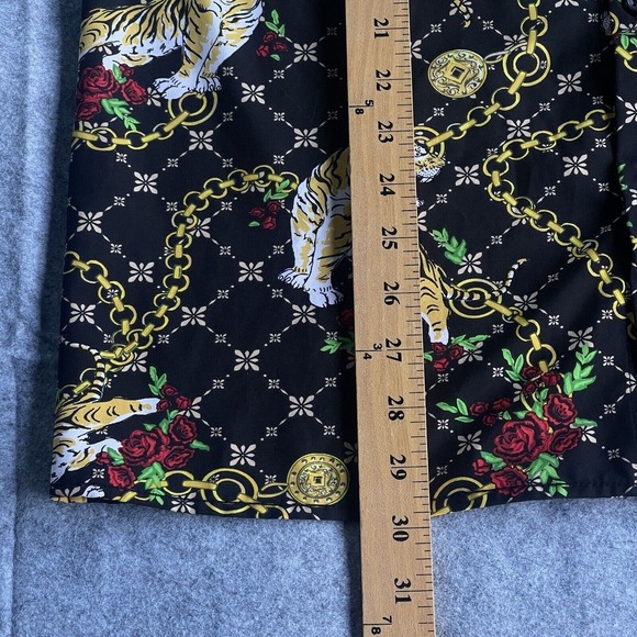 Drill Clothing Shirt Mens Medium Black Button Up Chain Print Tiger Roses Stretch - Picture 10 of 10